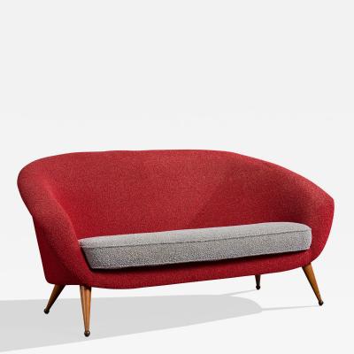 Folke Jansson Sofa with Fabric Wood and Brass Sweden 1950s