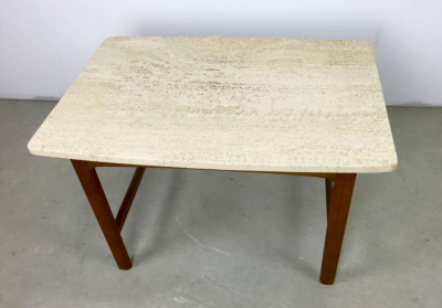 Folke Ohlsson DUX Teak and Travertine Marble Lamp Table by Folke Ohlsson