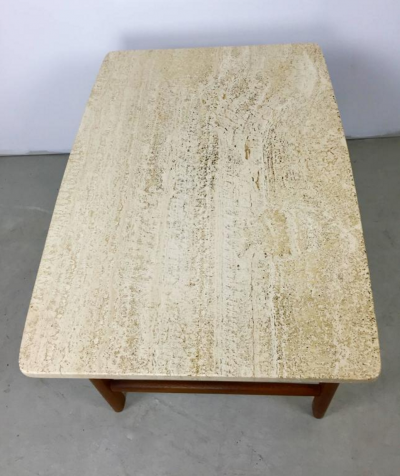 Folke Ohlsson DUX Teak and Travertine Marble Lamp Table by Folke Ohlsson