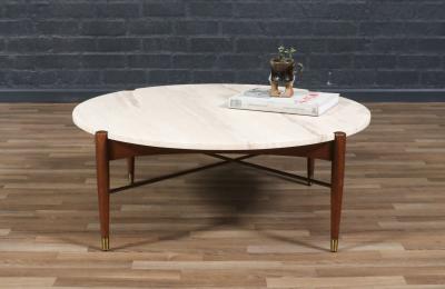 Folke Ohlsson Folke Ohlsson Sculpted Coffee Table w Roman Travertine Top for Dux