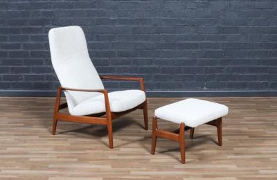 Folke Ohlsson Folke Ohlsson Walnut Reclining Chair w Ottoman for Dux