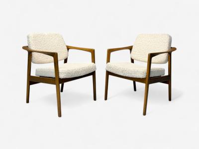 Folke Ohlsson Folke Ohlsson attr Swedish Modern White Shearling Oak Arm Chairs 1960s