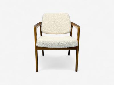 Folke Ohlsson Folke Ohlsson attr Swedish Modern White Shearling Oak Arm Chairs 1960s