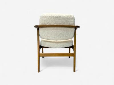 Folke Ohlsson Folke Ohlsson attr Swedish Modern White Shearling Oak Arm Chairs 1960s