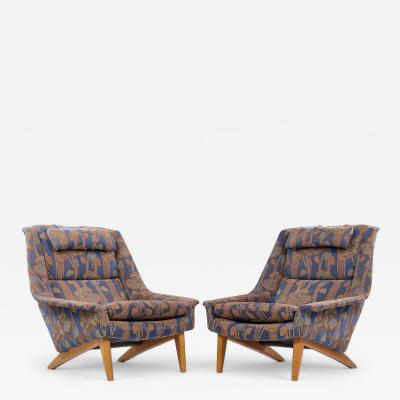 Folke Ohlsson Folke Ohlsson for Dux Mid Century Swedish Teak Lounge Chairs Pair