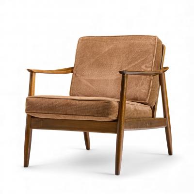 Folke Ohlsson Folke Ohlsson for Dux Model 247 Mid Century Walnut and Cane Lounge Chairs Pair