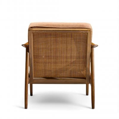 Folke Ohlsson Folke Ohlsson for Dux Model 247 Mid Century Walnut and Cane Lounge Chairs Pair