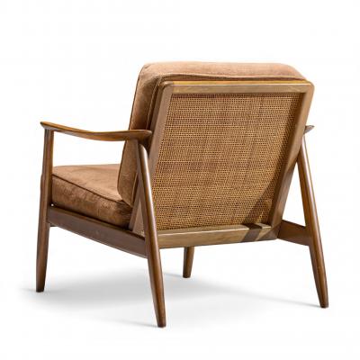 Folke Ohlsson Folke Ohlsson for Dux Model 247 Mid Century Walnut and Cane Lounge Chairs Pair