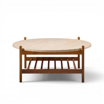 Folke Ohlsson Folke Ohlsson for Dux Style Mid Century Teak and Travertine Top Coffee Table