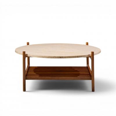 Folke Ohlsson Folke Ohlsson for Dux Style Mid Century Teak and Travertine Top Coffee Table
