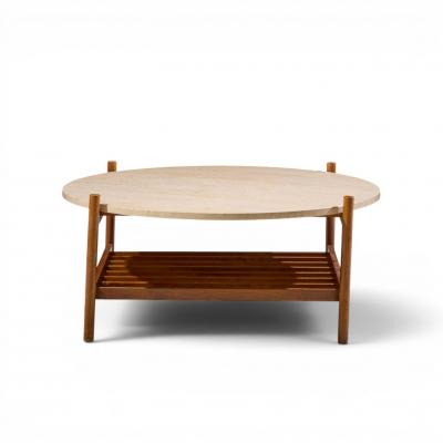 Folke Ohlsson Folke Ohlsson for Dux Style Mid Century Teak and Travertine Top Coffee Table