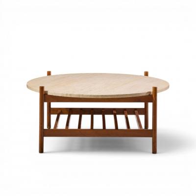 Folke Ohlsson Folke Ohlsson for Dux Style Mid Century Teak and Travertine Top Coffee Table