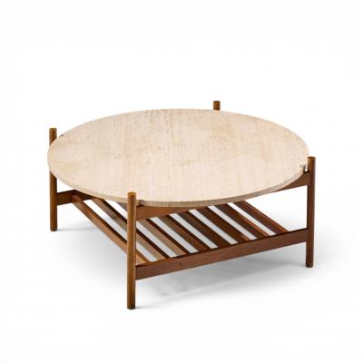 Folke Ohlsson Folke Ohlsson for Dux Style Mid Century Teak and Travertine Top Coffee Table