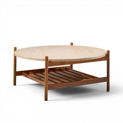 Folke Ohlsson Folke Ohlsson for Dux Style Mid Century Teak and Travertine Top Coffee Table