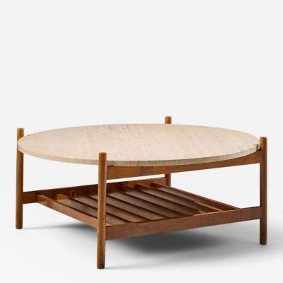 Folke Ohlsson Folke Ohlsson for Dux Style Mid Century Teak and Travertine Top Coffee Table