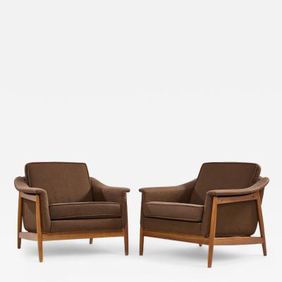 Folke Ohlsson Folke Olsen for Dux Mid Century Danish Teak Lounge Chairs Pair