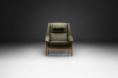 Folke Ohlsson Green Leather Armchair by Folke Ohlsson Attr Sweden Mid 20th Century
