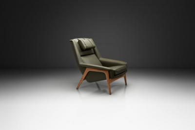Folke Ohlsson Green Leather Armchair by Folke Ohlsson Attr Sweden Mid 20th Century