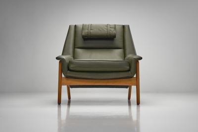 Folke Ohlsson Green Leather Armchair by Folke Ohlsson Attr Sweden Mid 20th Century