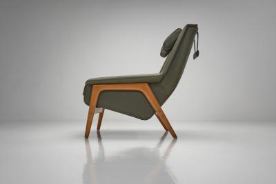 Folke Ohlsson Green Leather Armchair by Folke Ohlsson Attr Sweden Mid 20th Century