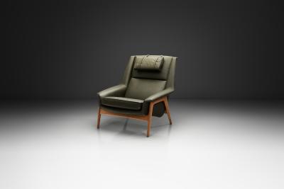 Folke Ohlsson Green Leather Armchair by Folke Ohlsson Attr Sweden Mid 20th Century