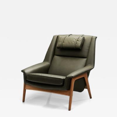 Folke Ohlsson Green Leather Armchair by Folke Ohlsson Attr Sweden Mid 20th Century