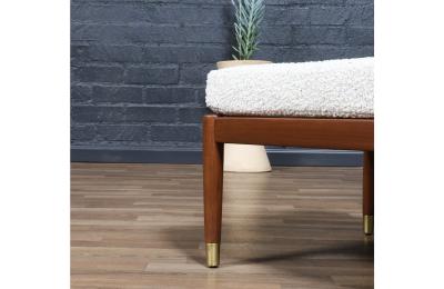 Folke Ohlsson Swedish Modern Boucle Leather Stool by Folke Ohlsson for Dux