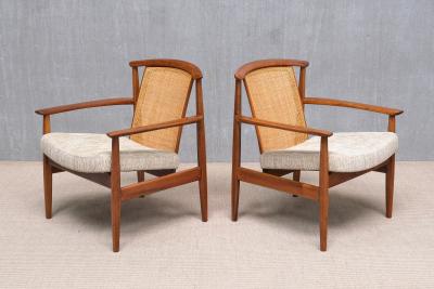 Folke Ohlsson Three Folke Ohlsson Dallas Armchairs in Teak and Cane DUX Sweden 1960s