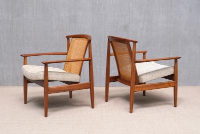 Folke Ohlsson Three Folke Ohlsson Dallas Armchairs in Teak and Cane DUX Sweden 1960s