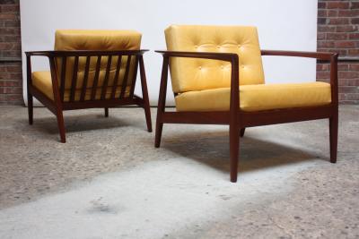 Folke Olhsson Swedish Modern Leather and Teak Lounge Chairs by Folke Ohlsson for Dux