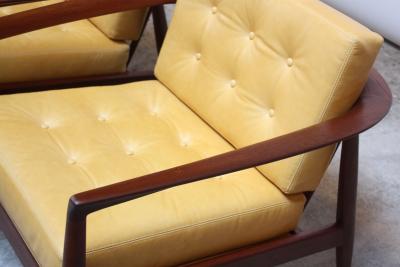 Folke Olhsson Swedish Modern Leather and Teak Lounge Chairs by Folke Ohlsson for Dux