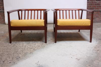 Folke Olhsson Swedish Modern Leather and Teak Lounge Chairs by Folke Ohlsson for Dux