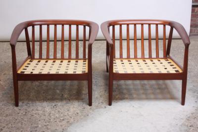 Folke Olhsson Swedish Modern Leather and Teak Lounge Chairs by Folke Ohlsson for Dux