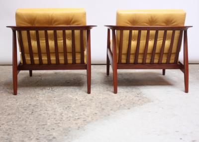 Folke Olhsson Swedish Modern Leather and Teak Lounge Chairs by Folke Ohlsson for Dux