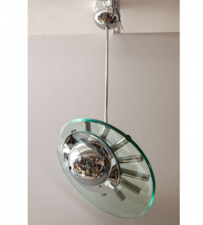 Fontana Arte Chrome and Glass Chandelier by Fontana Arte