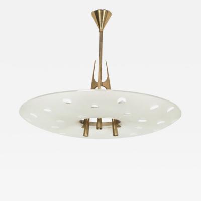 Fontana Arte Fontana Arte Rare Chandelier in Ground Glass and Gilt Brass Model 1758
