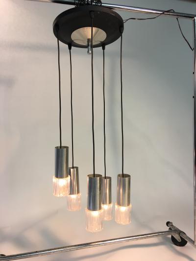Fontana Arte Fontana Arte Style Italian 1970s Five Light Pendant Chandelier