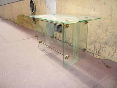 Fontana Arte Fontana Arte Vintage Coffee Table in Engraved Glass and Bronze