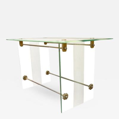 Fontana Arte Fontana Arte Vintage Coffee Table in Engraved Glass and Bronze