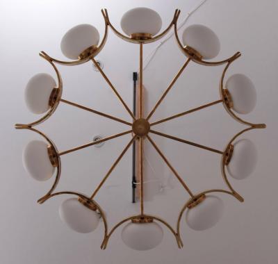 Fontana Arte Huge Murano Glass and Brass Chandelier in the Manner of Fontana Arte