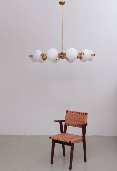 Fontana Arte Huge Murano Glass and Brass Chandelier in the Manner of Fontana Arte