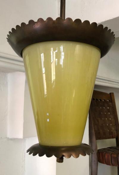 Fontana Arte Italian Midcentury Bronze and Murano Glass Pendant or Lantern by Fontana Arte