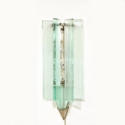 Fontana Arte Mid Century Modern Glass Antique Nickel Sconce in the Manner of Fontana Arte