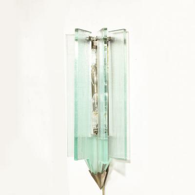 Fontana Arte Mid Century Modern Glass Antique Nickel Sconce in the Manner of Fontana Arte