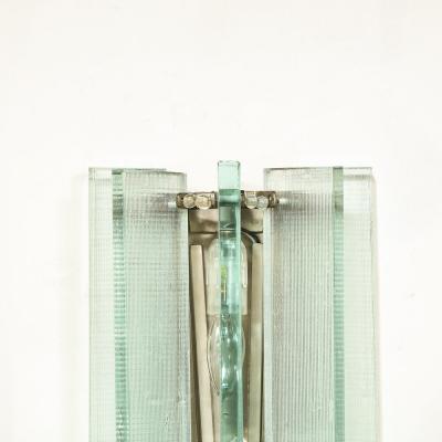 Fontana Arte Mid Century Modern Glass Antique Nickel Sconce in the Manner of Fontana Arte