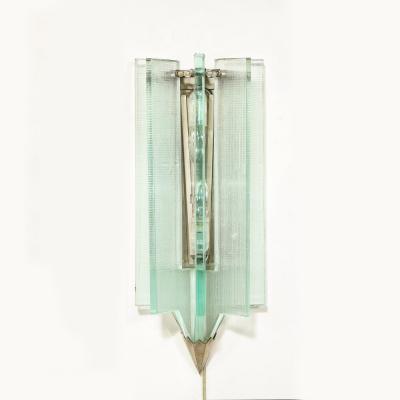 Fontana Arte Mid Century Modern Glass Antique Nickel Sconce in the Manner of Fontana Arte