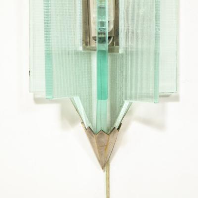 Fontana Arte Mid Century Modern Glass Antique Nickel Sconce in the Manner of Fontana Arte