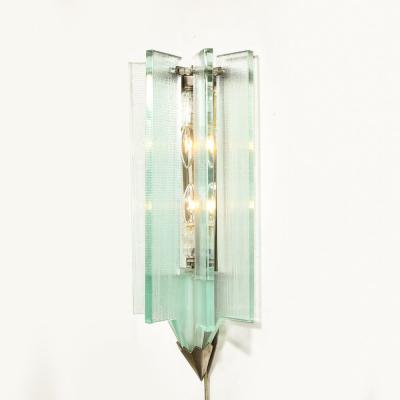 Fontana Arte Mid Century Modern Glass Antique Nickel Sconce in the Manner of Fontana Arte
