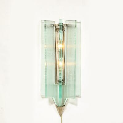 Fontana Arte Mid Century Modern Glass Antique Nickel Sconce in the Manner of Fontana Arte