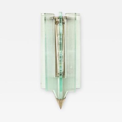 Fontana Arte Mid Century Modern Glass Antique Nickel Sconce in the Manner of Fontana Arte